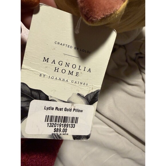 Magnolia Home x Loloi Decorative Indoor Pillow Rust / Gold Crushed Velvet 24X24 - Picture 5 of 8